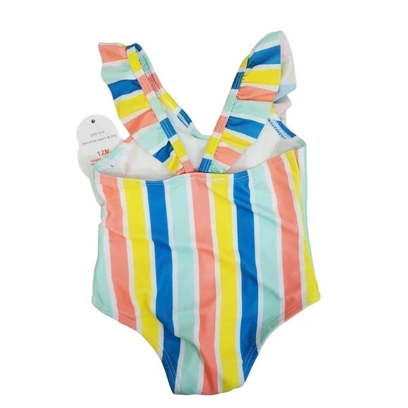 12m Striped Ruffle Detail One Piece Baby Bikinis One Piece Swimsuit for Girls - Picture 5 of 6
